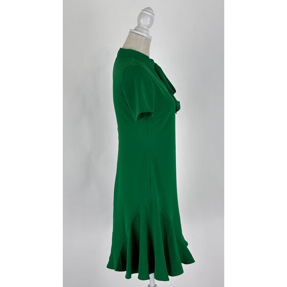 CeCe Womens A Line Short Sleeve Bow Neck Ruffle Hem Dress Size 0 Lush Green New - Picture 4 of 10